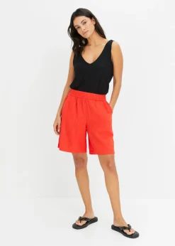 Clearance Bermudas sin cierre de mezcla de lino vaporoso Mujer Shorts|Pantalones