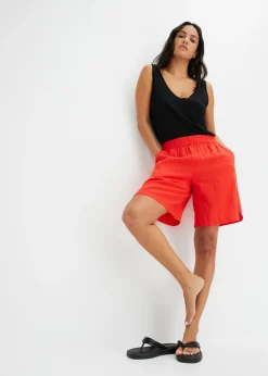 Clearance Bermudas sin cierre de mezcla de lino vaporoso Mujer Shorts|Pantalones