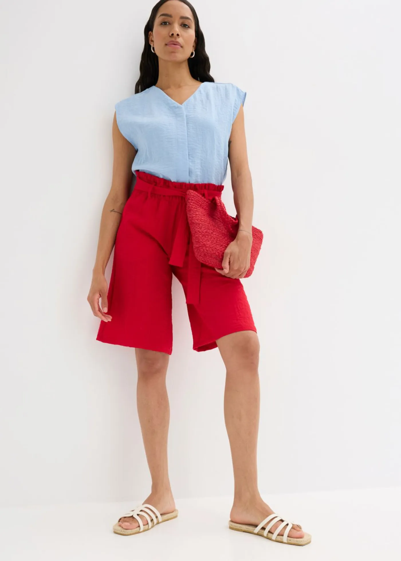 Online Bermudas sin cierre de mezcla de viscosa fluida Mujer Shorts|Pantalones