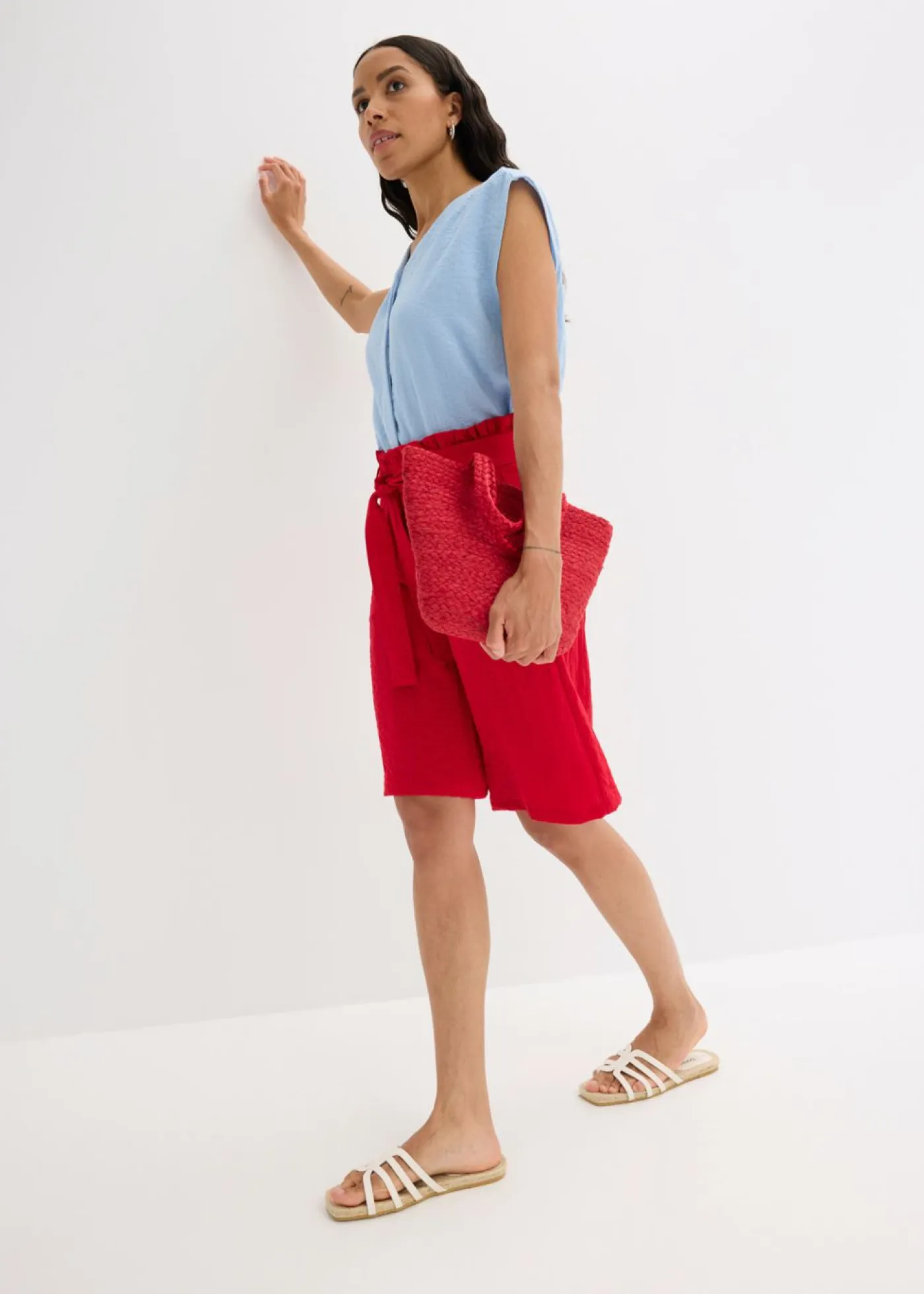 Online Bermudas sin cierre de mezcla de viscosa fluida Mujer Shorts|Pantalones