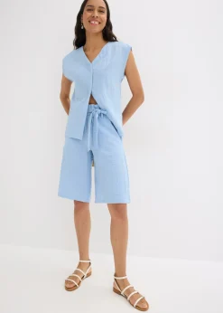 New Bermudas sin cierre de mezcla de viscosa fluida Mujer Shorts|Pantalones