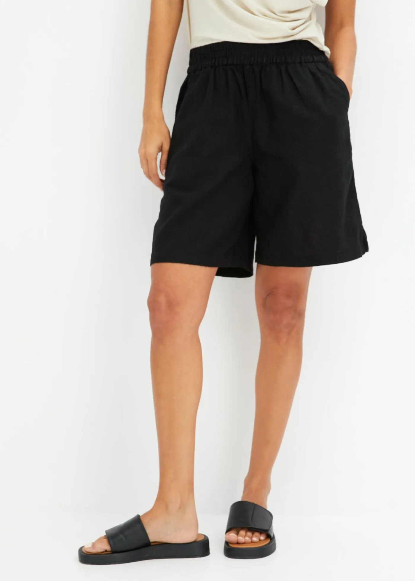 Sale Bermudas sin cierre de mezcla de lino vaporoso Mujer Shorts|Pantalones
