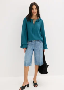 Outlet Bermudas vaqueras mid waist, low stretch Mujer Shorts|Vaqueros