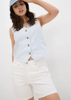 New Bermudas vaqueras poco elásticas con talle medio Mujer Shorts|Vaqueros
