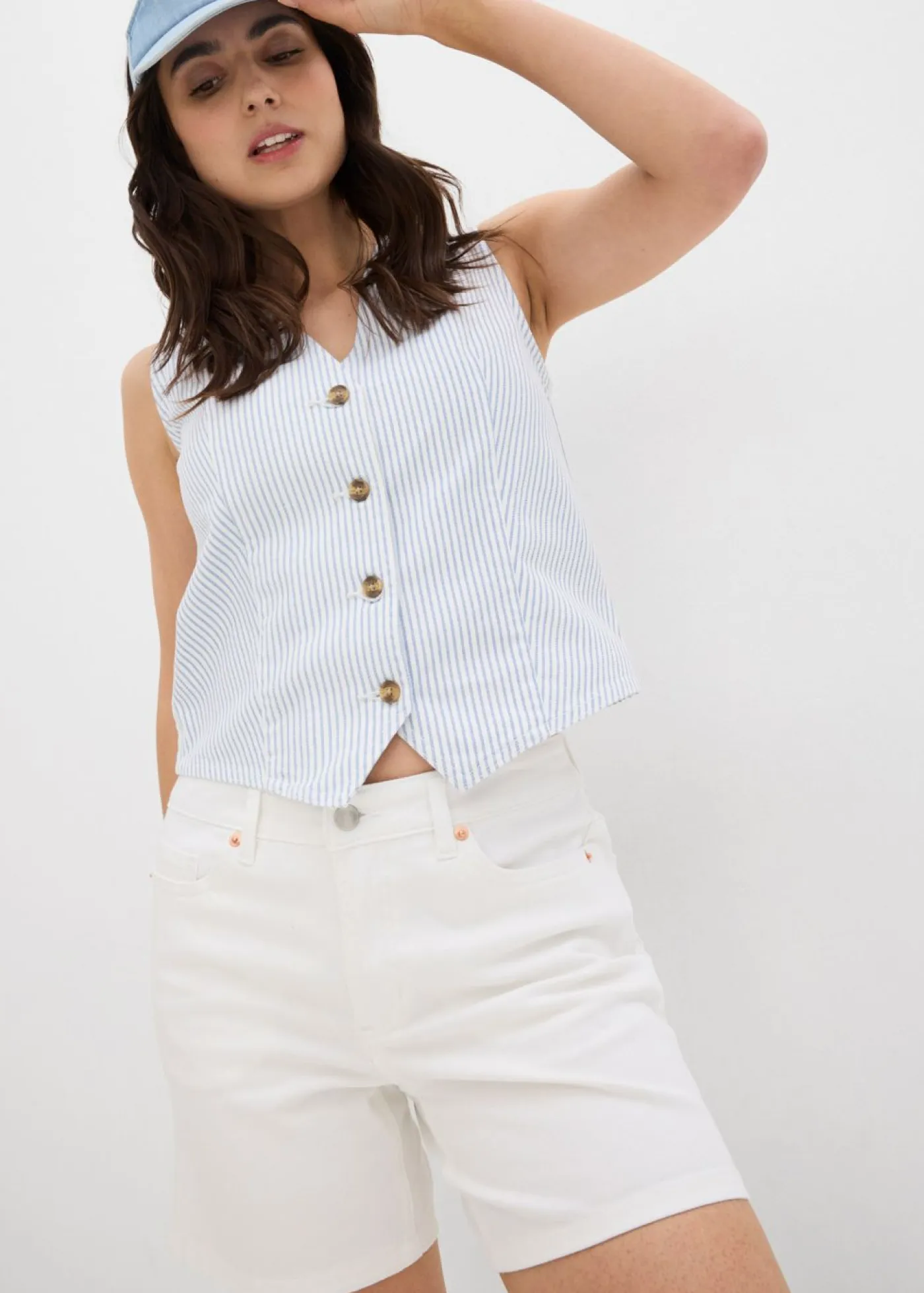 New Bermudas vaqueras poco elásticas con talle medio Mujer Shorts|Vaqueros