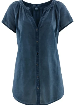 Best Blusa cold-dye de manga corta en algodón sostenible Mujer Camisas Y Blusas