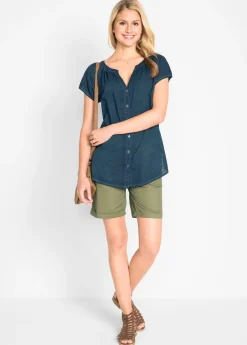 Best Blusa cold-dye de manga corta en algodón sostenible Mujer Camisas Y Blusas