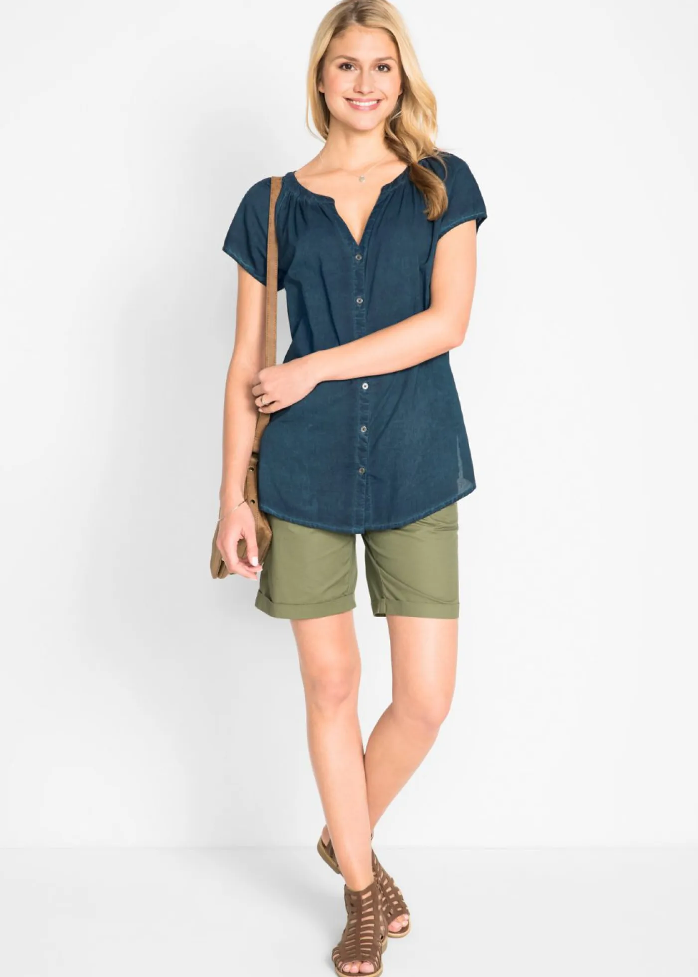 Best Blusa cold-dye de manga corta en algodón sostenible Mujer Camisas Y Blusas
