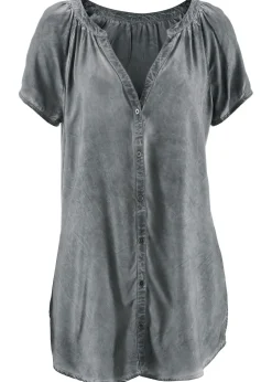 Blusa cold-dye de manga corta en algodón sostenible Mujer Camisas Y Blusas