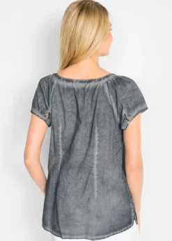 Blusa cold-dye de manga corta en algodón sostenible Mujer Camisas Y Blusas
