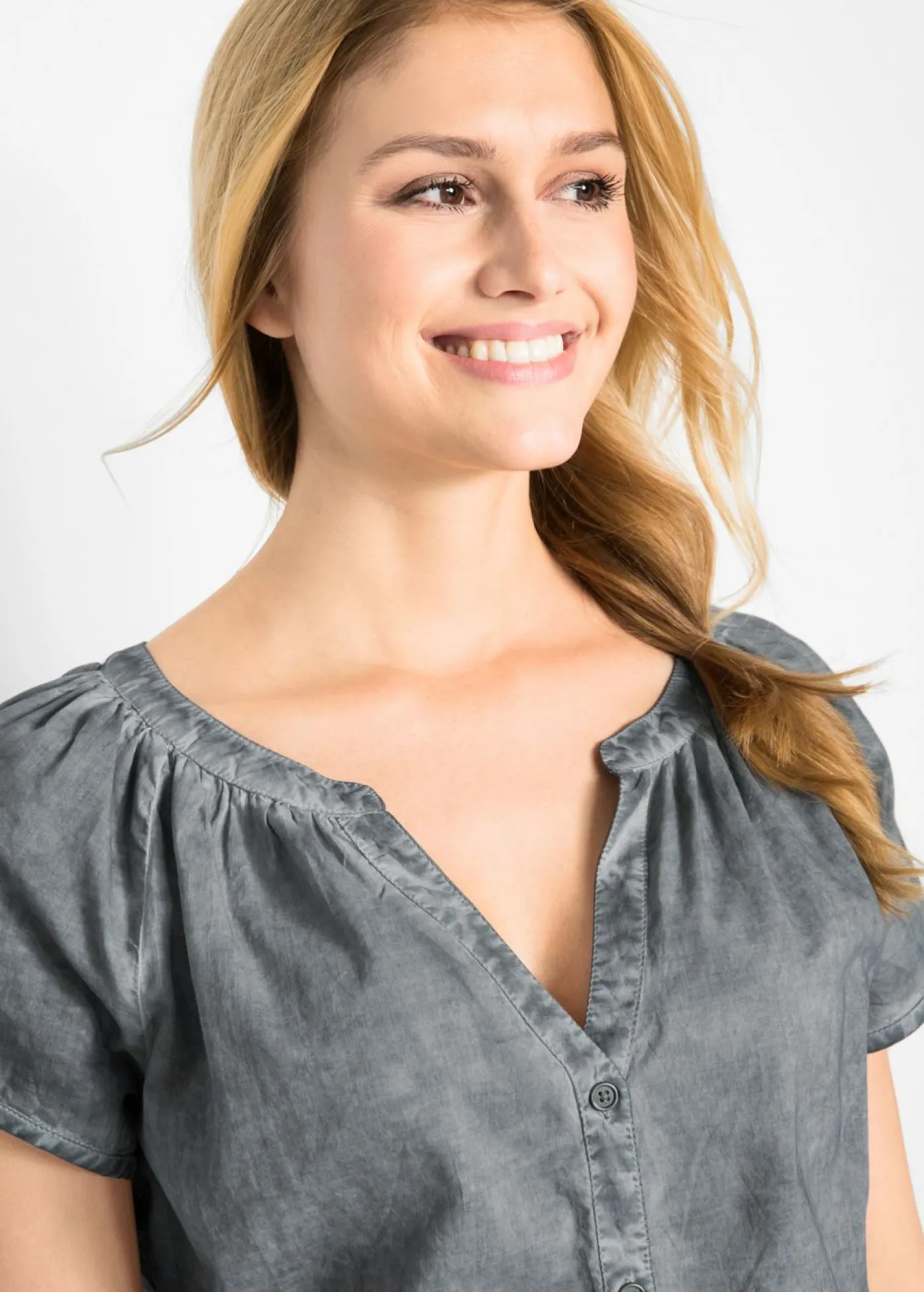 Blusa cold-dye de manga corta en algodón sostenible Mujer Camisas Y Blusas