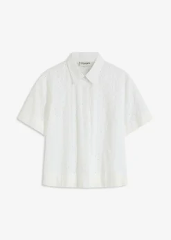 Outlet Blusa con bordado calado Mujer Camisas Y Blusas
