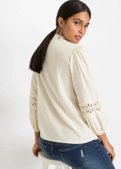 Outlet Blusa con encaje de mezcla suave de viscosa Mujer Camisas Y Blusas|Novedades