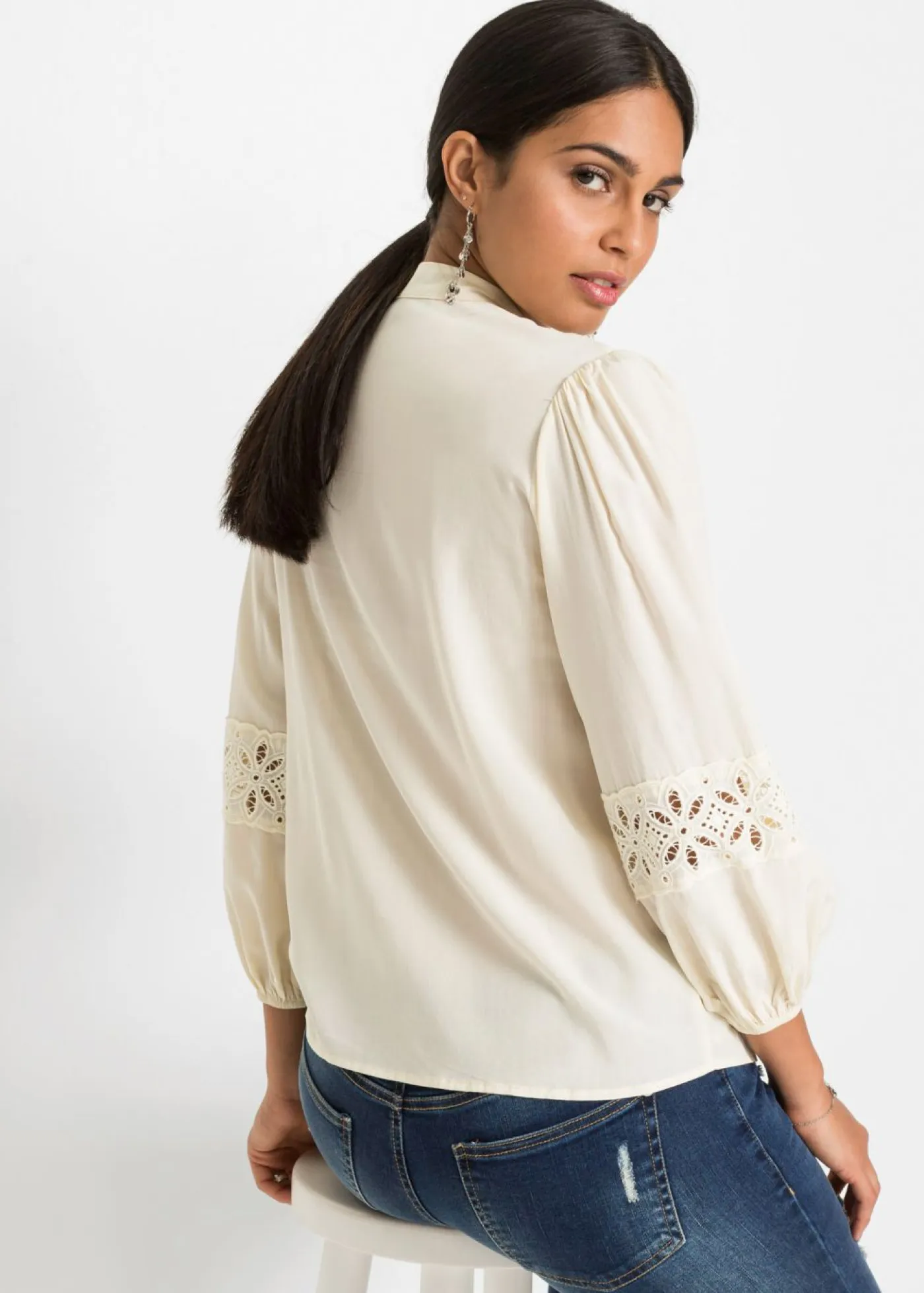 Outlet Blusa con encaje de mezcla suave de viscosa Mujer Camisas Y Blusas|Novedades