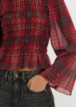 Best Blusa con inserto de nido de abeja Mujer Camisas Y Blusas