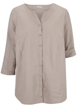 Blusa con lino y mangas 3/4 Mujer Camisas Y Blusas|Novedades