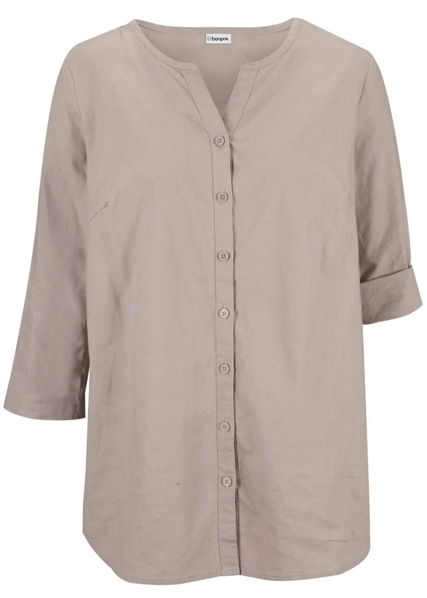 Blusa con lino y mangas 3/4 Mujer Camisas Y Blusas|Novedades