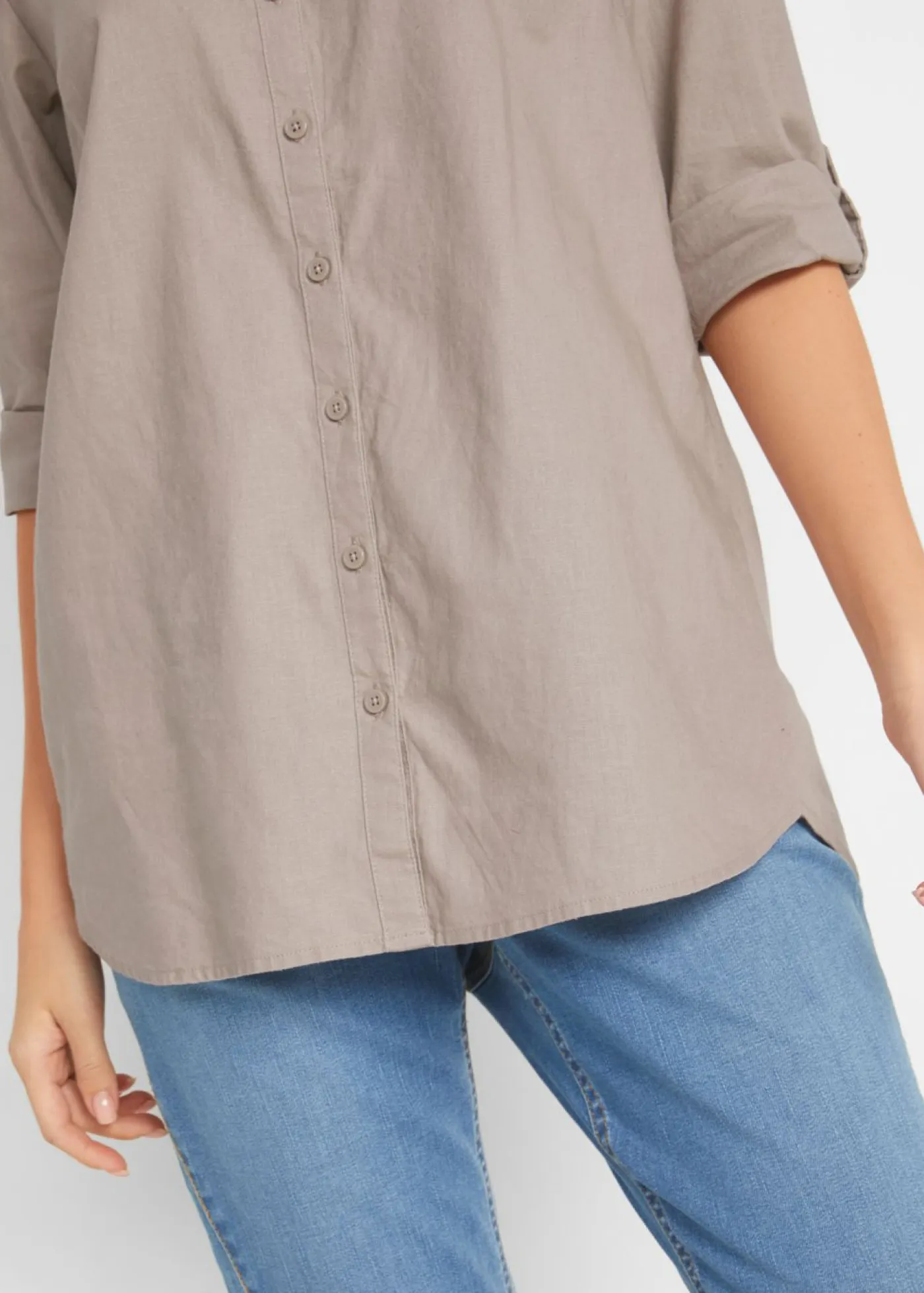 Blusa con lino y mangas 3/4 Mujer Camisas Y Blusas|Novedades