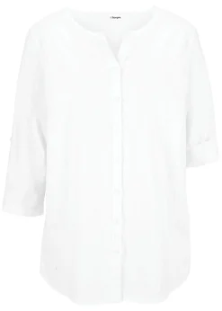 Hot Blusa con lino y mangas 3/4 Mujer Camisas Y Blusas|Novedades