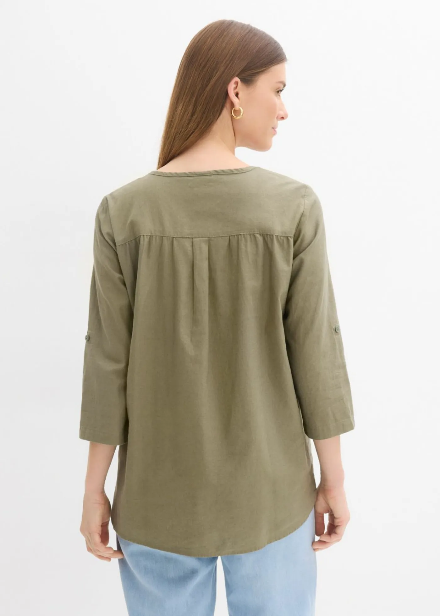 Clearance Blusa con lino y mangas 3/4 Mujer Camisas Y Blusas|Novedades