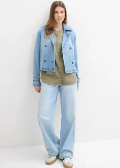 Clearance Blusa con lino y mangas 3/4 Mujer Camisas Y Blusas|Novedades