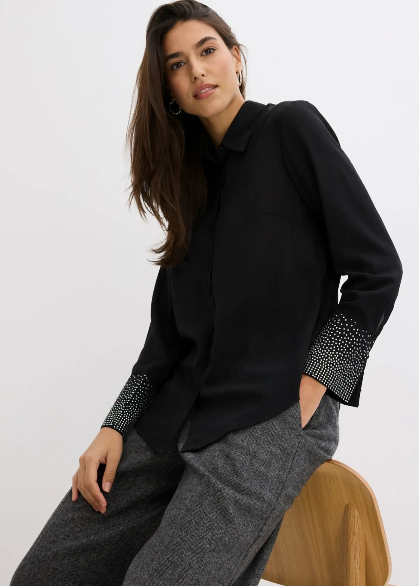 Outlet Blusa con piedras brillantes Mujer Camisas Y Blusas
