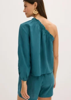 New Blusa con un hombro al descubierto y contenido de lino Mujer Camisas Y Blusas