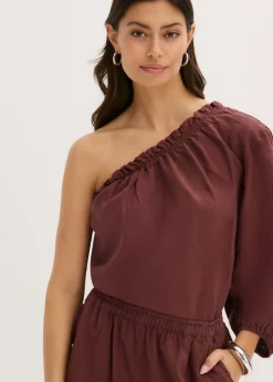 Hot Blusa con un hombro al descubierto y contenido de lino Mujer Camisas Y Blusas