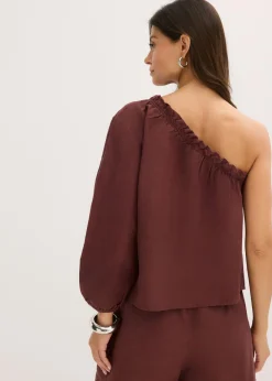 Hot Blusa con un hombro al descubierto y contenido de lino Mujer Camisas Y Blusas