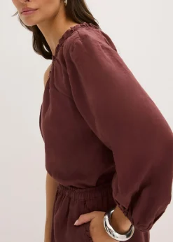 Hot Blusa con un hombro al descubierto y contenido de lino Mujer Camisas Y Blusas