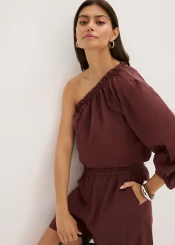 Hot Blusa con un hombro al descubierto y contenido de lino Mujer Camisas Y Blusas