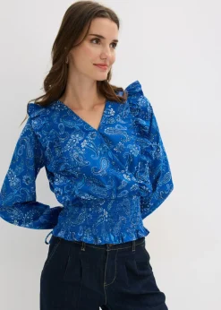 Outlet Blusa con volantes y nido de abeja Mujer Camisas Y Blusas