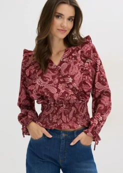 Online Blusa con volantes y nido de abeja Mujer Camisas Y Blusas