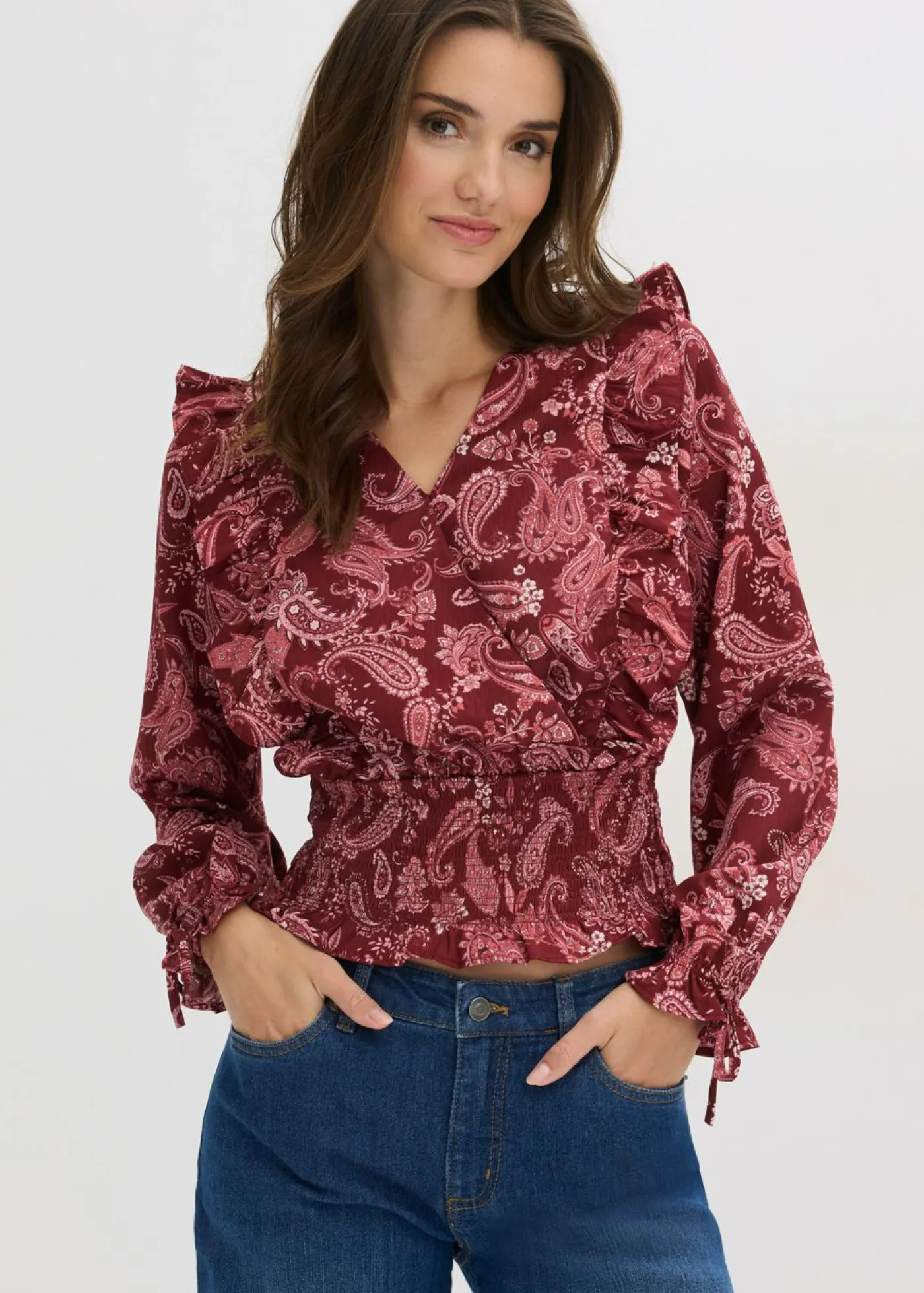 Online Blusa con volantes y nido de abeja Mujer Camisas Y Blusas
