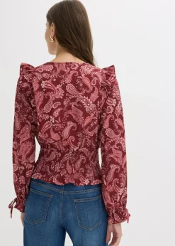 Online Blusa con volantes y nido de abeja Mujer Camisas Y Blusas