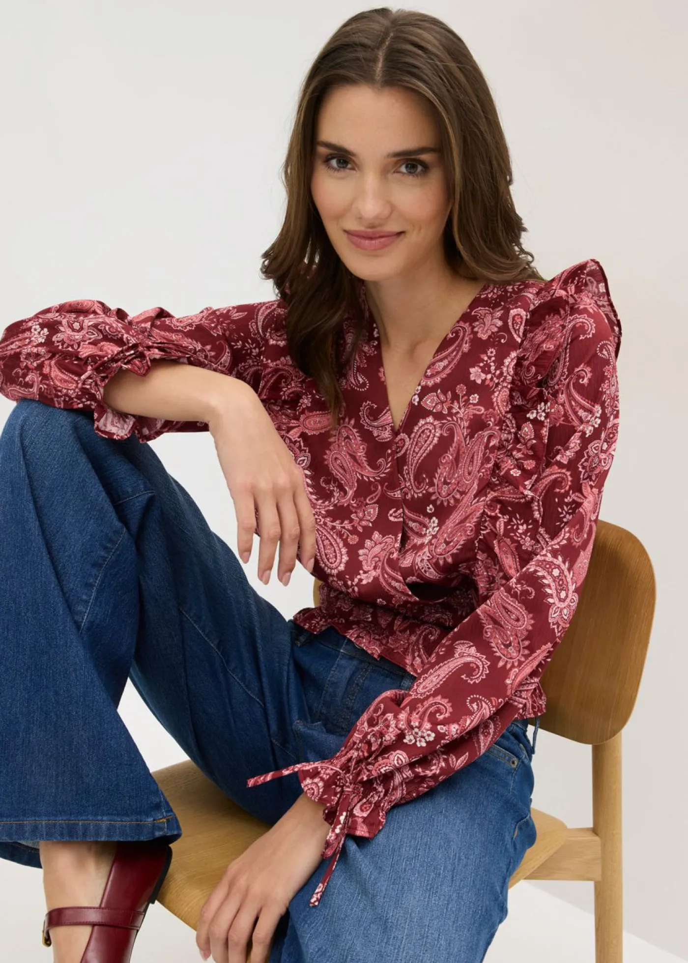Online Blusa con volantes y nido de abeja Mujer Camisas Y Blusas