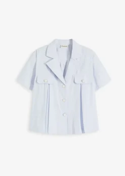 Blusa corta de popelín de algodón con manga corta Mujer Camisas Y Blusas