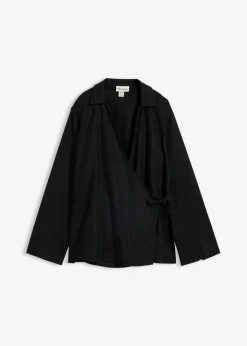 New Blusa cruzada de mezcla de lino Mujer Conjuntos De Ropa|Camisas Y Blusas