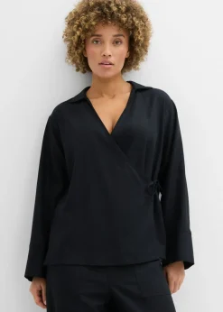 New Blusa cruzada de mezcla de lino Mujer Conjuntos De Ropa|Camisas Y Blusas