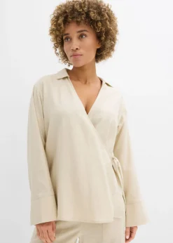 Hot Blusa cruzada de mezcla de lino Mujer Conjuntos De Ropa|Camisas Y Blusas