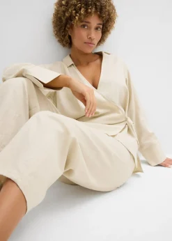 Hot Blusa cruzada de mezcla de lino Mujer Conjuntos De Ropa|Camisas Y Blusas