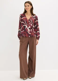 New Blusa cruzada de satén fluido Mujer Camisas Y Blusas