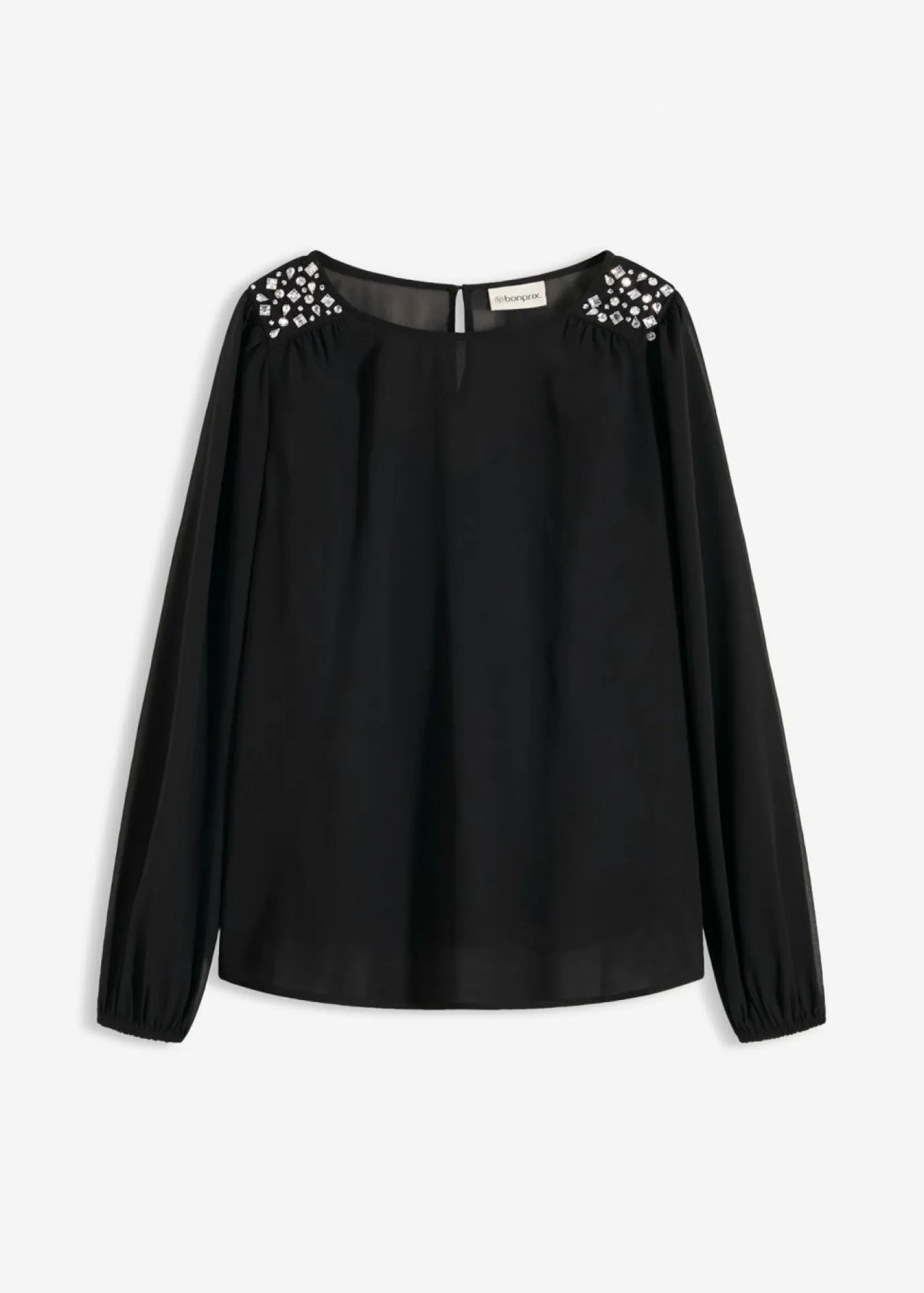 Online Blusa de gasa con adornos de piedras brillantes Mujer Camisas Y Blusas|Ropa Elegante