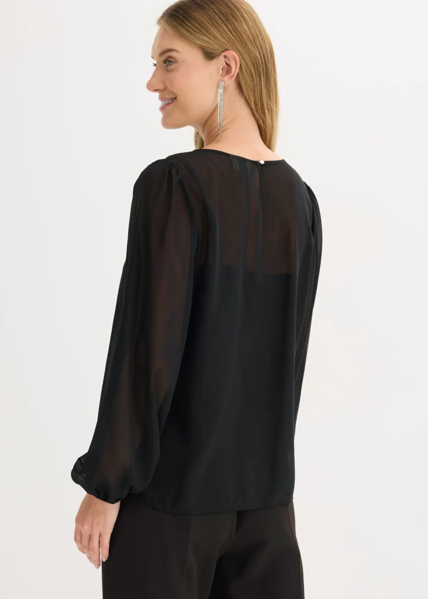 Online Blusa de gasa con adornos de piedras brillantes Mujer Camisas Y Blusas|Ropa Elegante
