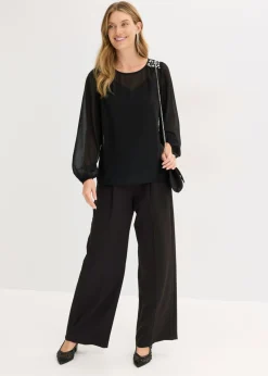 Online Blusa de gasa con adornos de piedras brillantes Mujer Camisas Y Blusas|Ropa Elegante