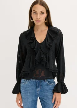 Clearance Blusa de gasa con ligeras transparencias Mujer Camisas Y Blusas