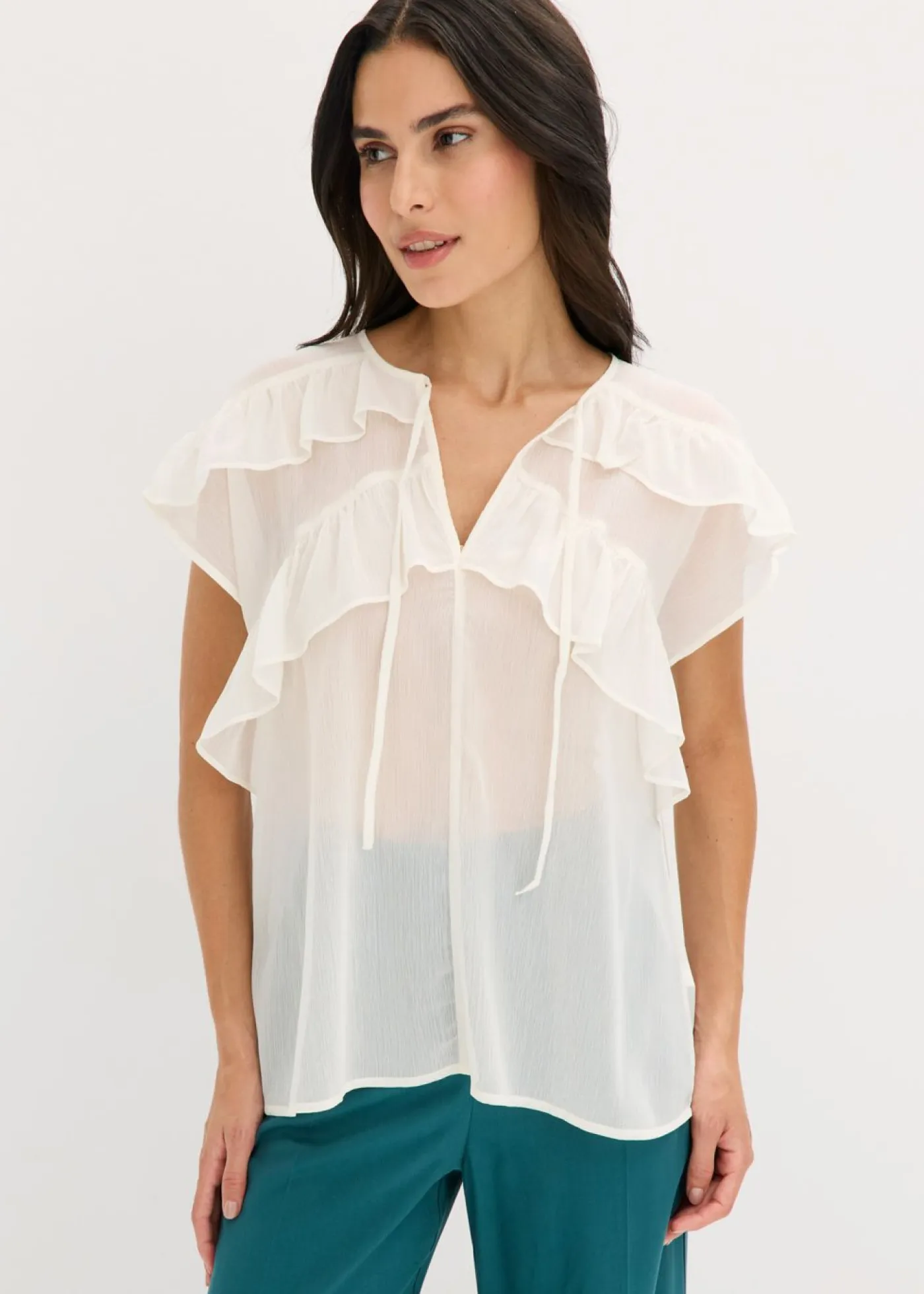 Sale Blusa de gasa con volantes Mujer Camisas Y Blusas