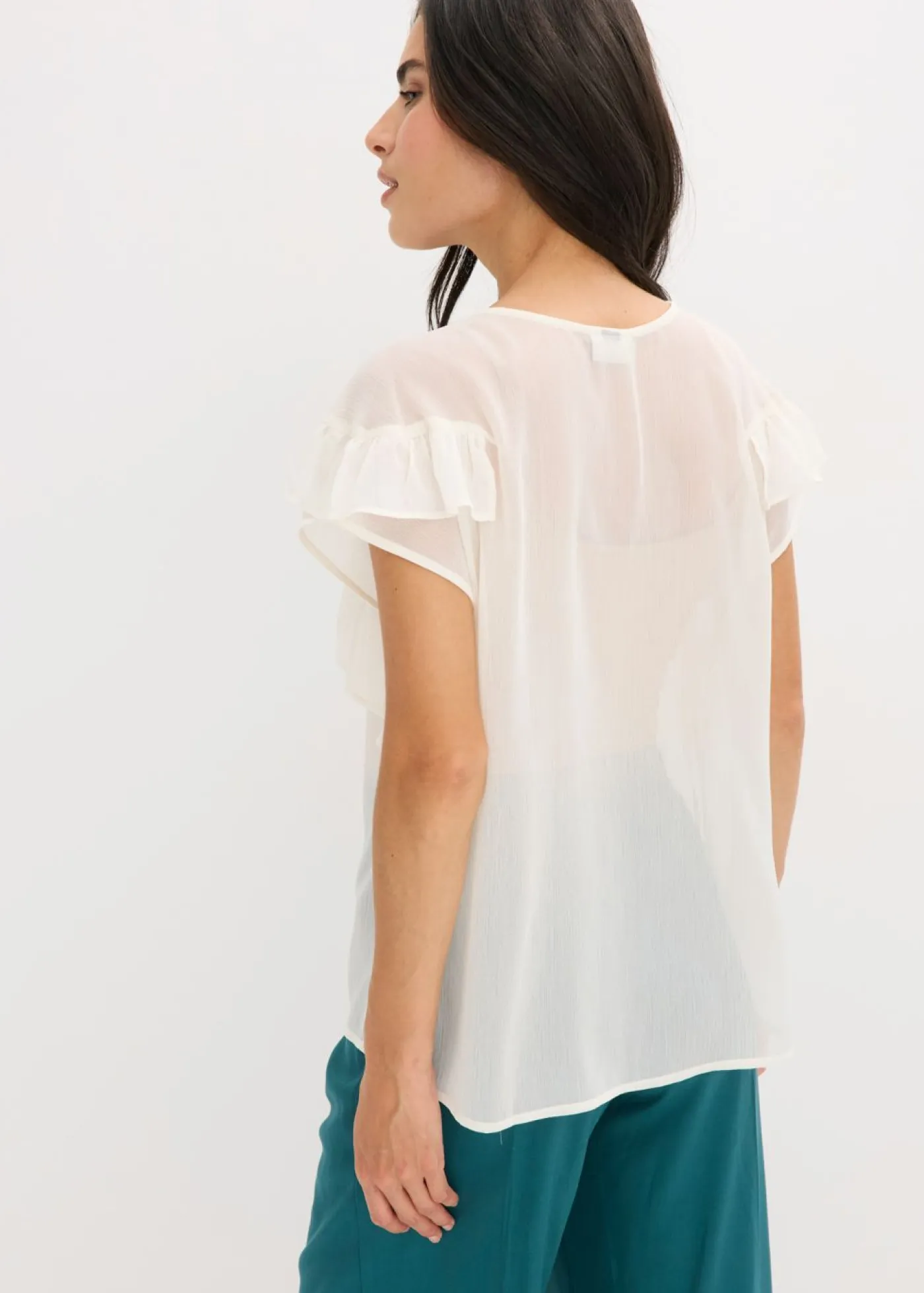 Sale Blusa de gasa con volantes Mujer Camisas Y Blusas