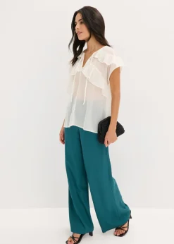 Sale Blusa de gasa con volantes Mujer Camisas Y Blusas