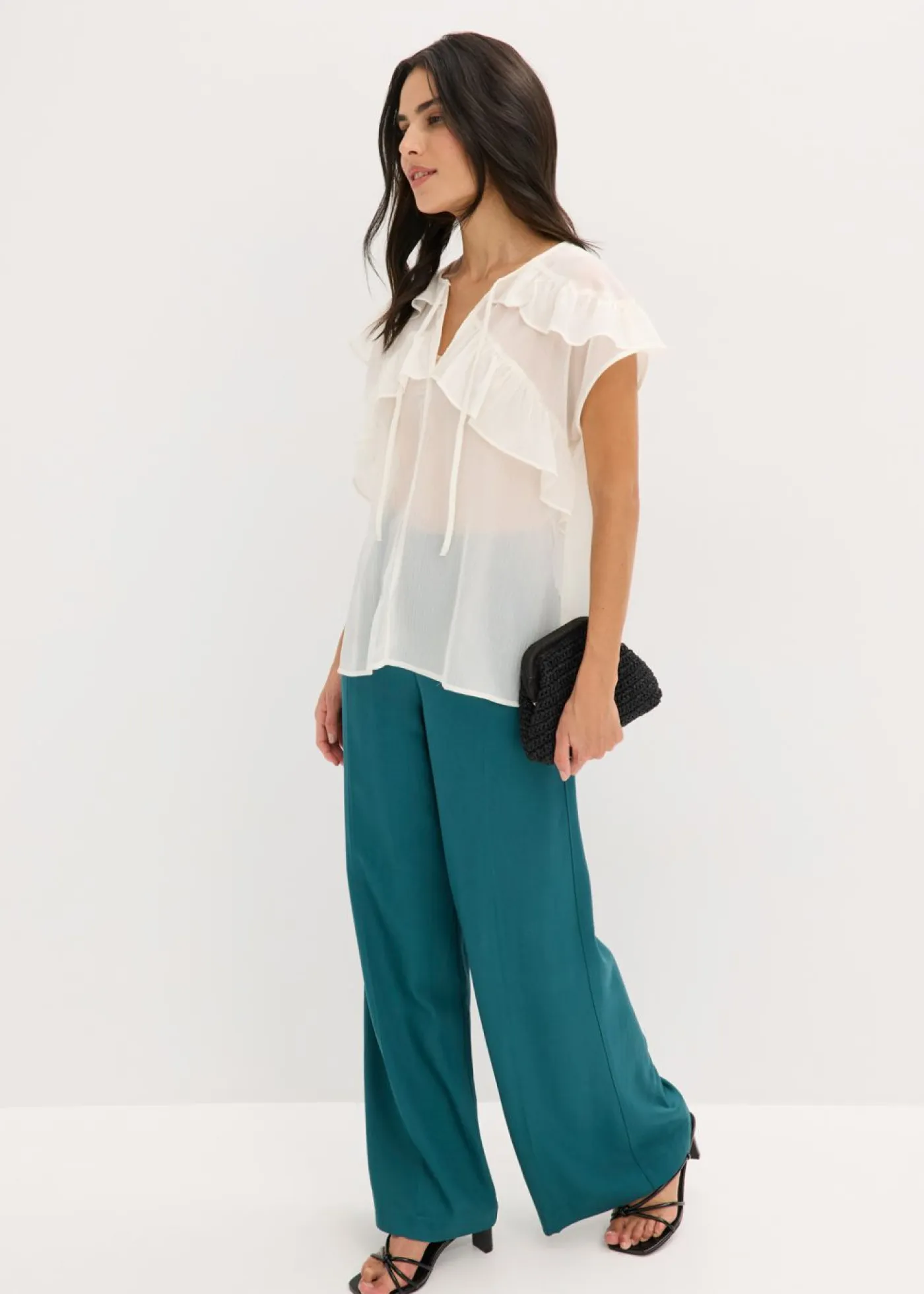 Sale Blusa de gasa con volantes Mujer Camisas Y Blusas